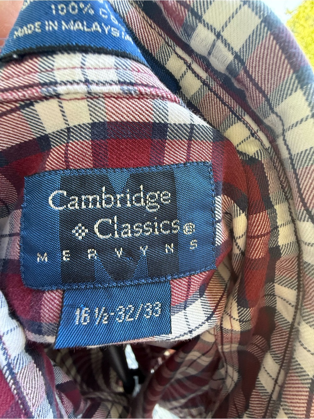 Vintage Cambridge Classic Men's Plaid Button-Up Shirt - Burgundy/White S 16 1/2 - Picture 3 of 6